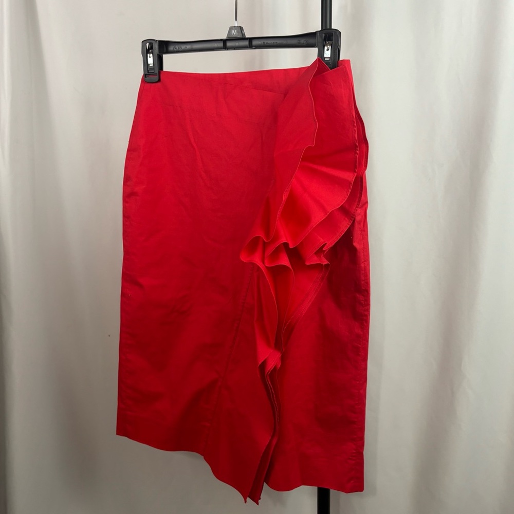 J. Crew Red Ruffle Pencil Skirt